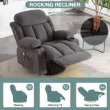 BOSMILLER Massage Recliner Chair, Swivel and Rocking Recliner with Heat and Vibration, Breathable Fabric Ergonomic Single Sofa Chair for Living Room with Cup Holders, Side Pockets and USB (Grey) BOSMILLER