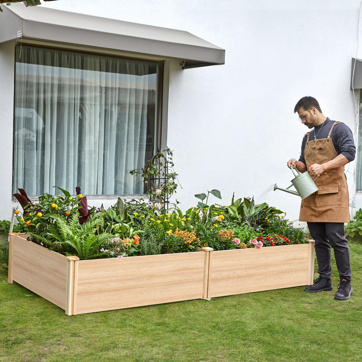 SPECRAFT 15 Inch Depth 8x4 FT Deep Wooden Raised Garden with Open Base, Extra Large Planter Box for Deep-Rooted Plants, Ideal for Outdoors, Patio, Backyard SPECRAFT