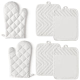 GROBRO7 6Pcs Cotton Oven Mitts and Pot Holders Set Heat Resistant Hot Pads Machine Washable BBQ Gloves with Hanging Loop Durable Pocket Pot Holder for Kitchen Baking Grilling Cooking White GROBRO7