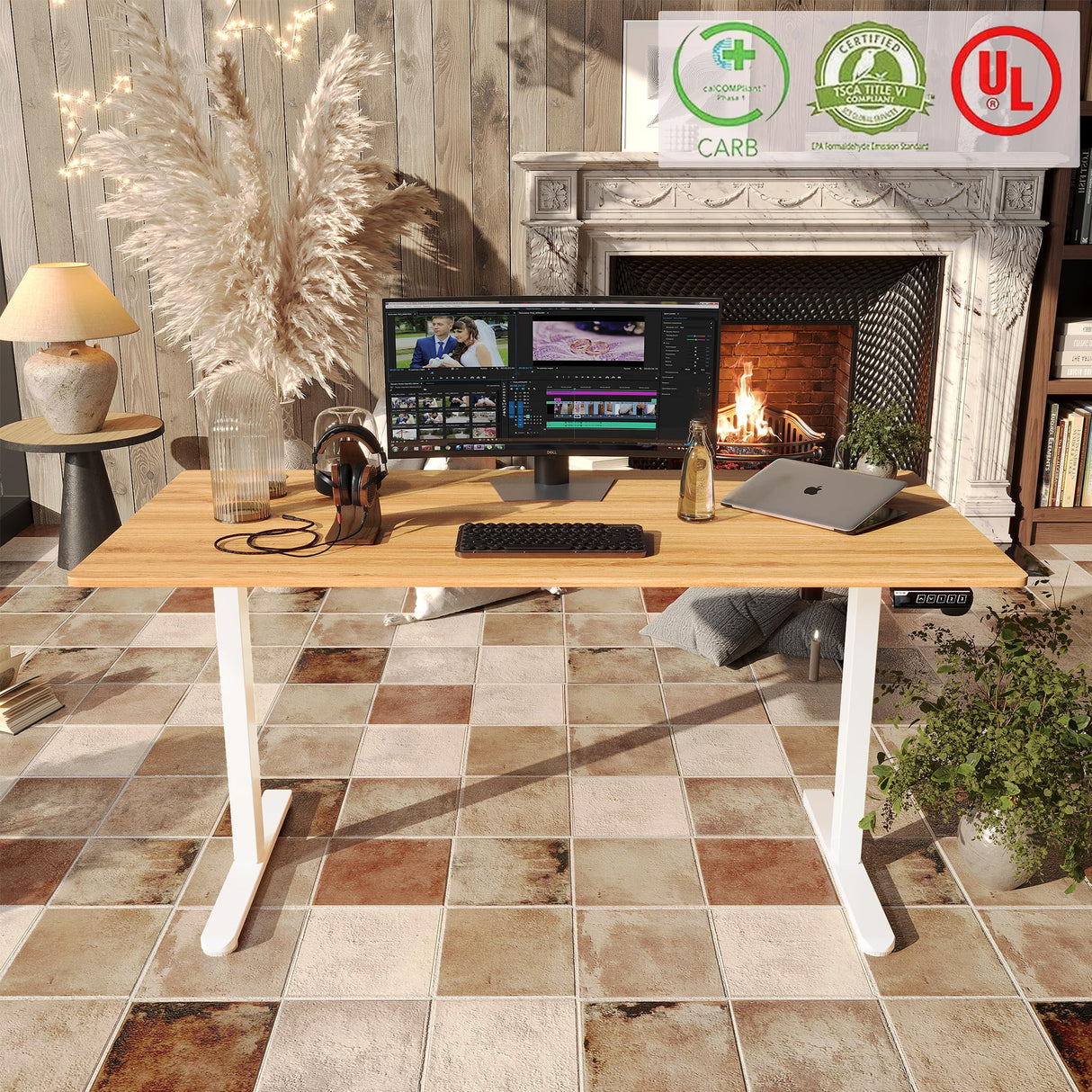 Monomi Electric Standing Desk, 63 x 28 inches Height Adjustable Desk, Ergonomic Home Office Sit Stand Up Desk with Memory Preset Controller (Natural Top/White Frame) Monomi