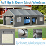 Thanaddo Carport 13'x 25' Heavy Duty Car Port with Roll-up Sidewall and Ventilated Windows with Removable Sidewalls,Portable Outdoor Garage for Car,Truck,Boat,Car Canopy,Gray Carports Thanaddo
