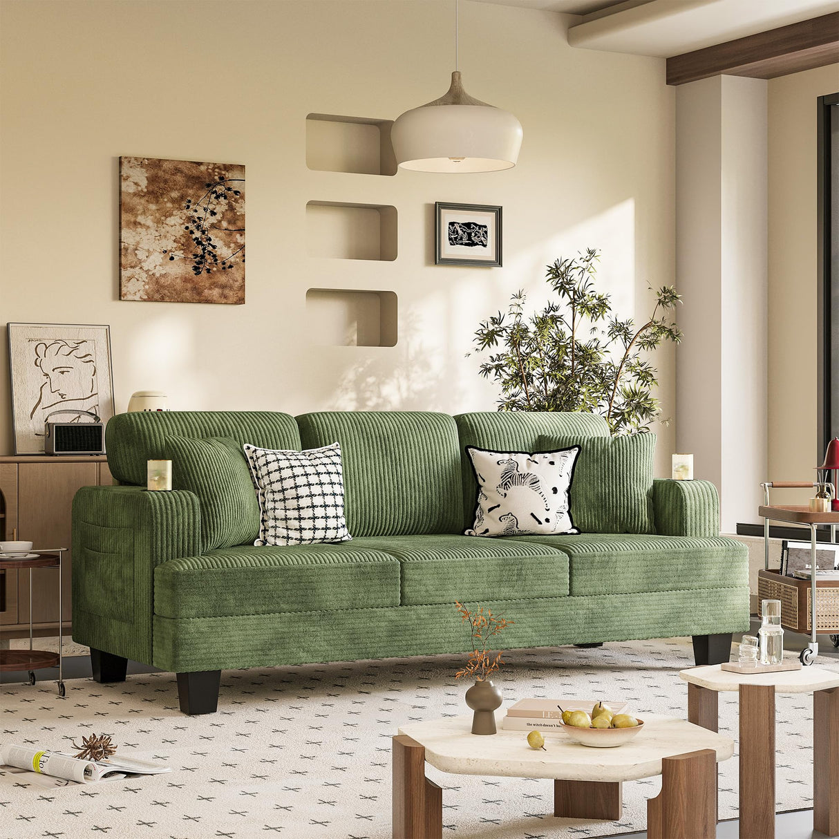 Homall Couch for Living Room, 83" Couches with Soft Deep Seats, Modern Sofa 3 Seater in Corduroy for Apartment, Bedroom (Green) Homall