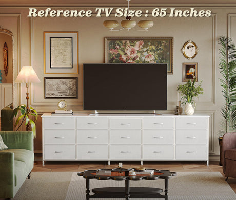 Huuger 78.7 inch Long Dresser for Bedroom, 15 Drawer Fabric Dresser for Closet, Large TV Stand for 65, 75, 85 inch TV, Wide Chest of Drawer with Storage, 78.7" W x 12.9" D x 26.7" H, White Huuger