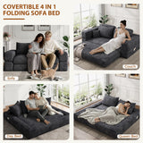 Jocoevol 75'' Queen Folding Convertible Sofa Bed with Large Pillow, 4-in-1 Floor Foldable Futon Sofa Bed, Chenille Boneless Mattress Couch, Floor Sleeper Sofa Chair Bed for Living Room/Bedroom, Black Jocoevol