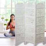 Heritage Home Screen Farmhouse Room Divider, Vintage Style Magnolia Medallions, Handcrafted of Sustainable Mango Wood, Rustic White, Distressed Finish, 6 Ft Tall (72 x 59 inches) by WHW WHW Whole House Worlds