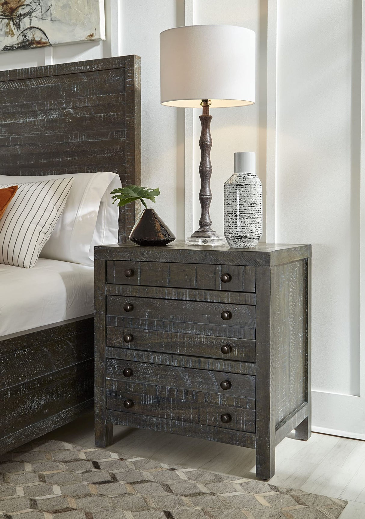 Modus Furniture Solid Wood Nightstand, 3-Drawer, Townsend - Gunmetal Modus Furniture