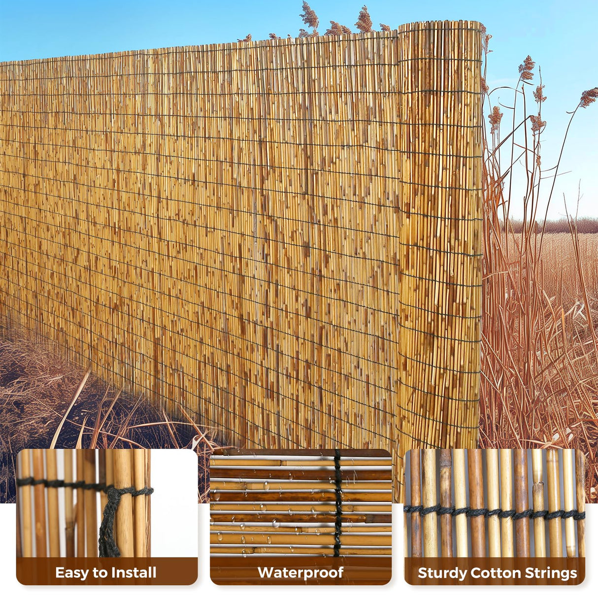 CSBWDLT Natural Reed Fencing, Eco-Friendly Reed Fence, 4 feet High x 13.1 feet Long, Reed Screen for Backyard Patio Garden and More,Brown CSBWDLT