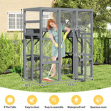 NYEEKOY 71Inches Large Wood Catio Outdoor Cat Enclosure with Perches and Condos, Cat House Indoor with Waterproof Roof, Cat Shelter 7 Platforms & 2 Resting Box, UV Resistant (Grey) Nyeekoy