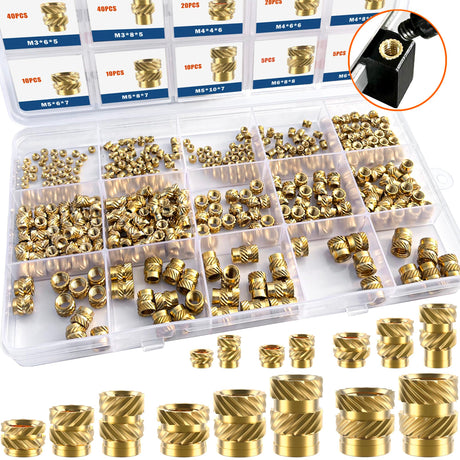 Ktehloy 400Pcs Threaded Inserts, M2 M2.5 M3 M4 M5 M6 Female Thread Metric Knurled Nuts Assortment Kit, Brass Heat Set Insert for Plastic and 3D Printing Components Ktehloy