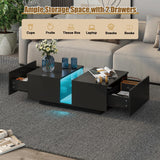 HedoAjim Black Led Coffee Table for Living Room, Rectangular Living Room Table with Storage, Acrylic Coffee Tables with 2 Sliding Drawers, Wood Center Table for Reception Dinning Room HedoAjim