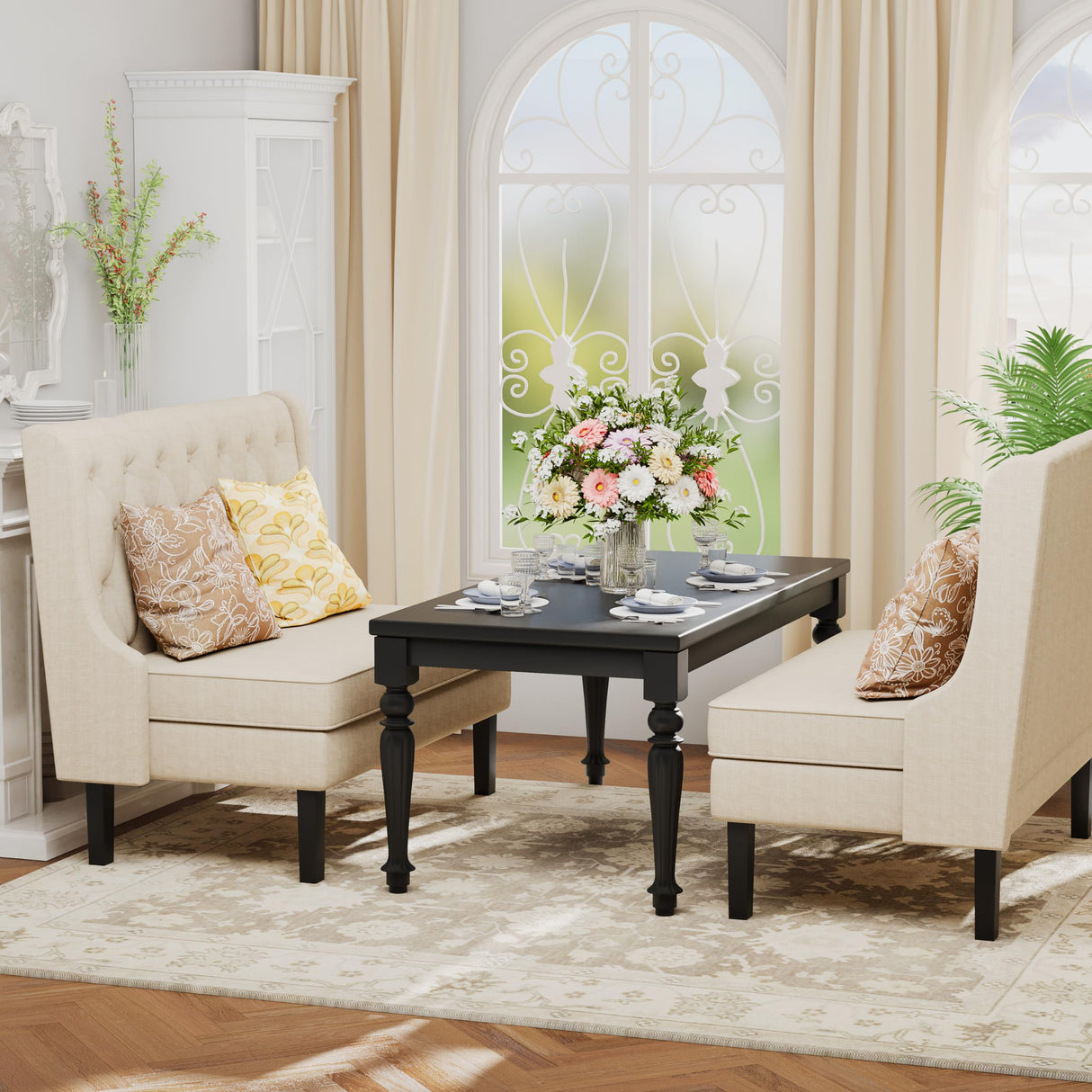 Andeworld Modern Tufted Loveaseat Settee Sofa Bench High Back with Arms Upholstered Couch for Dining Living Room Hallway or Entryway Seating,Beige Andeworld