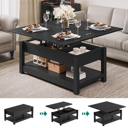 YITAHOME Lift Top Coffee Table, 3 in 1 Multi-Function Coffee Tables with Storage for Living Room, Farmhouse Modern Dining Table for Small Reception Room/Home Office, Black