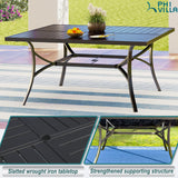 PHI VILLA 9 Pieces Outdoor Dining Set for 8, 60” Square Wrought Iron Dining Table & Heavy-Duty Steel Chairs with Cushions, Large Dining Furniture Set for Patio, Deck, Yard, Porch PHI VILLA
