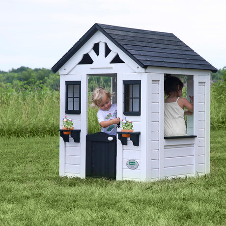 Backyard Discovery Sweetwater All Cedar White Modern Outdoor Wooden Playhouse, Cottage, Sink, Stove, Windows, Kitchen with Pot and Pans and Utensils, Flowerpot Holders, Working Doorbell, Ages 2-6 Backyard Discovery
