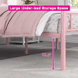VECELO 14 Inch Queen Size Metal Platform Bed Frame with Headboard and Footboard, Heavy Duty Mattress Foundation with Steel Slats Support, No Box Spring Needed, Pink VECELO