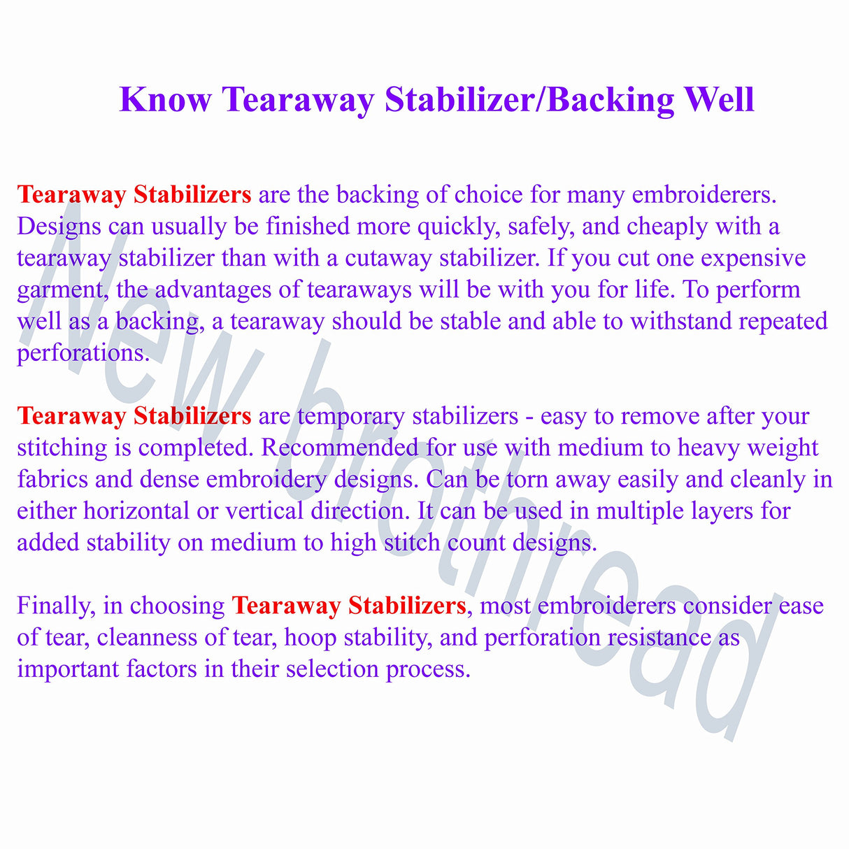 New Brothread Tear Away Machine Embroidery Stabilizer Backing 8"x8" - 100 Precut Sheets - Medium Weight 1.8 oz- Fits 4x4 and 6x6 Hoops New brothread