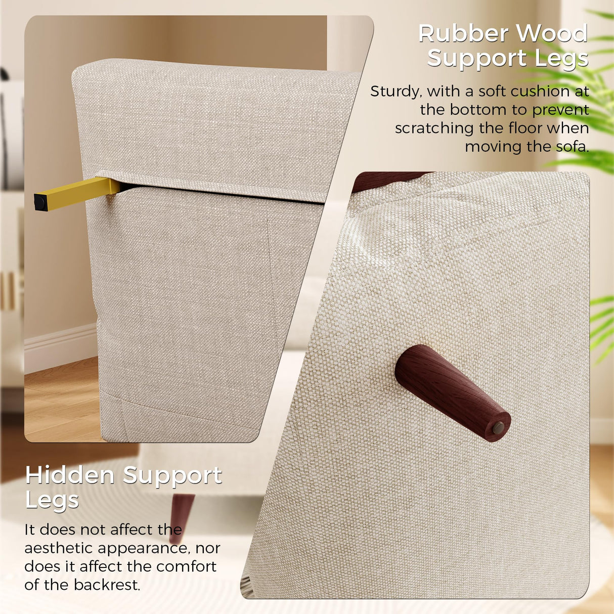 JASIWAY 3-in-1 Convertible Chair Bed Sleeper for Adults, Linen Convertable Sleeper Chair with Wooden Arms & Pillows, Foldable Single Futon Sofa Bed (Mid Century with Walnut Arm, 36.6" Wide) JASIWAY