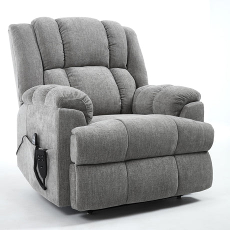RHHVVR Power Lift Recliner Chair for Elderly, Oversized Chenille Electric Recliners Chairs for Living Room, Dual Motor 180° Lay Flat Recliner Big Sofa with Massage and Heating, Heavy-Duty, Light Grey RHHVVR