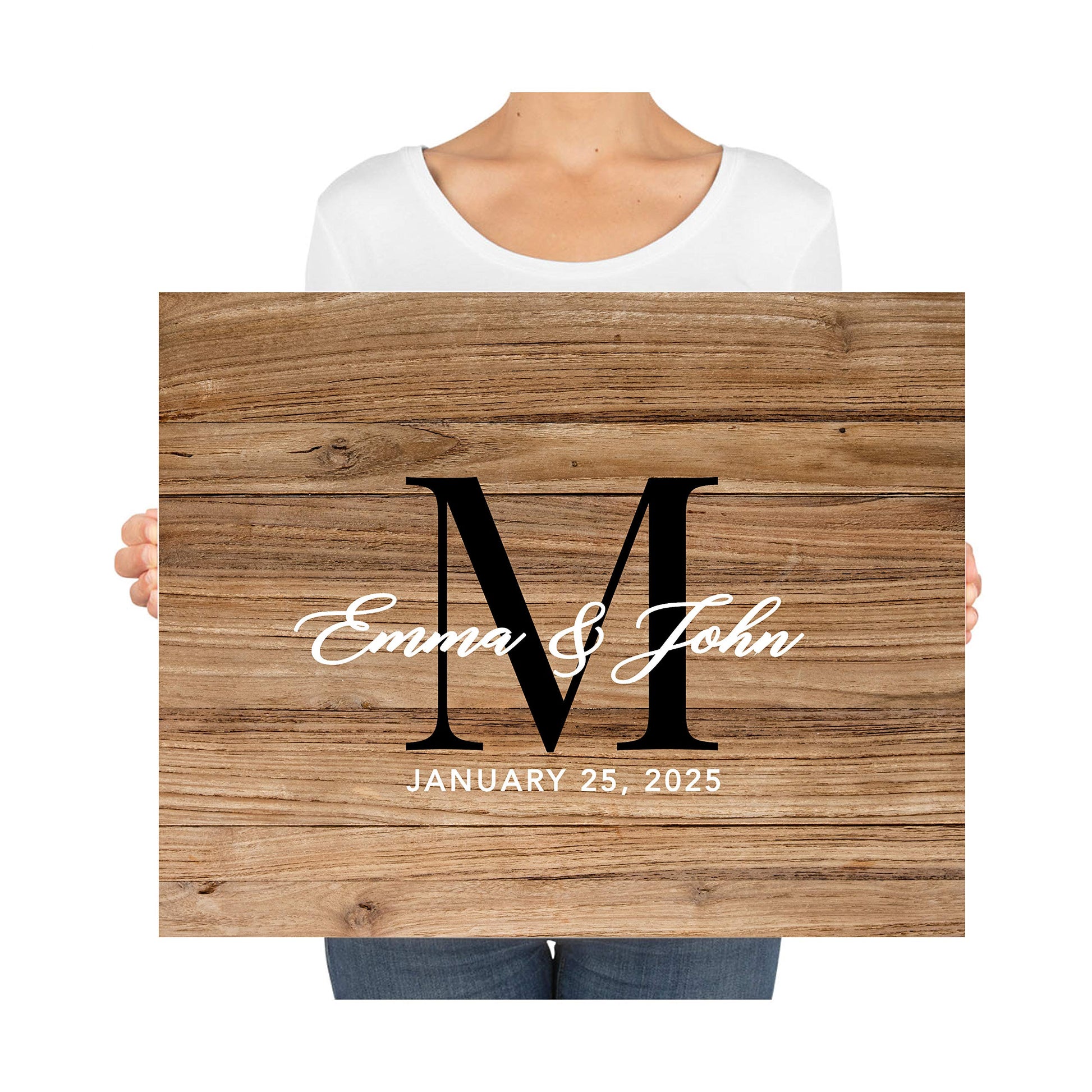 Andaz Press Custom Large Canvas Wedding Guest Book Alternative, 16 x 20 Inches, Rustic Wood Monogram Horizontal Personalized Sign Our Canvas Guest - WoodArtSupply