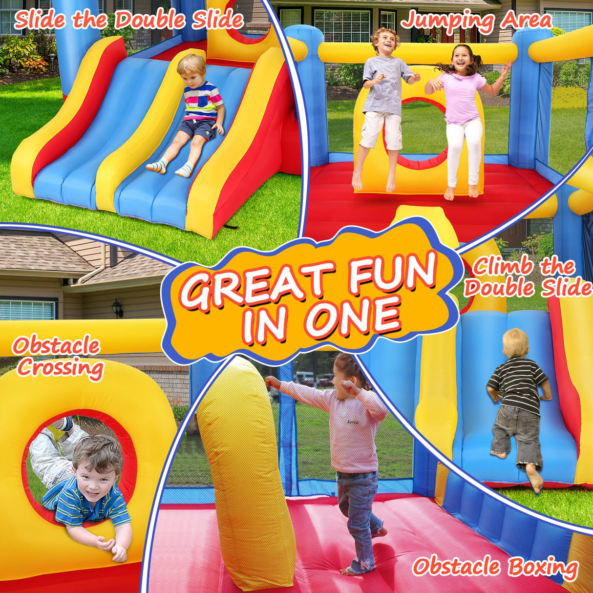 Whubefy Bounce House, Inflatable Bounce House for Kids 3-6 Big Kids 8-12, Indoor/Outdoor Double Slide Obstacle Bouncer with Blower, 12 x 9FT Jumping Castle with Center Hoop for Family Backyard Wesoky