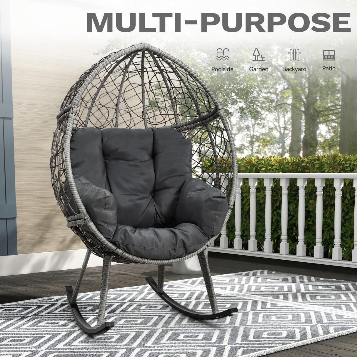 YITAHOME Wicker Rocking Egg Chair, Outdoor Patio Rocking Chair with 5.9in Thick Cushion, 250lb Capacity, Anti-Slip, All-Weather Resilient Egg Lounger Chair for Indoor & Outdoor, Grey(1 Pack only) YITAHOME
