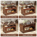 UNIQUITE 40" Lift Top Coffee Table, 4 in 1 Multi-Function Lift Coffee Table with Storage and Hidden Compartment, Convertible Coffee Tables to Dining Table for Living Room, Walnut UNIQUITE