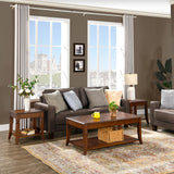 VERDANTREE Solid Wood Coffee Table with Storage Shelf, Mid-Century Living Room Tables with Carved Tabletop and Leg, 43.3” Splicing Cocktail Center Sofa Table, Cherry Brown KFZ-DR200 VERDANTREE