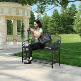 HavenlyYouth Outdoor Bench, Garden Bench with Backrest and Armrests, Patio Bench with Forest Series Pattern, Anti- Rust Thickened Metal Bench Outdoor for Garden, Yard, Patio, Porch, Lawn and Park HavenlyYouth