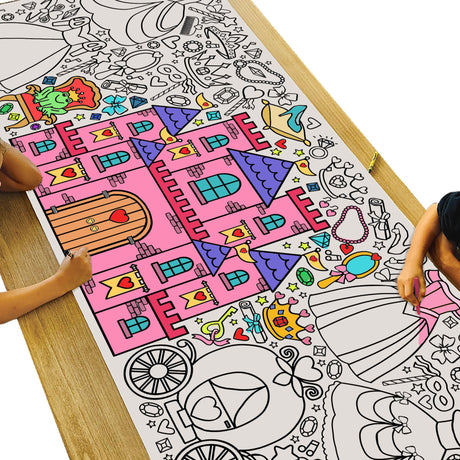 Tiny Expressions Princess Castle Coloring Tablecloth for Kids - Rolled, No Creases 30" x 72" Large Coloring Poster for Princess-Themed Birthday Parties - Magical Castle Party Decorations for Girls Tiny Expressions