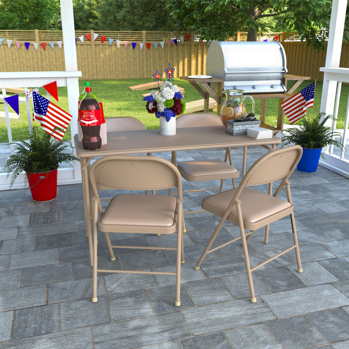 Cosco Folding Serving Table, 20" x 48", Antique Linen Cosco