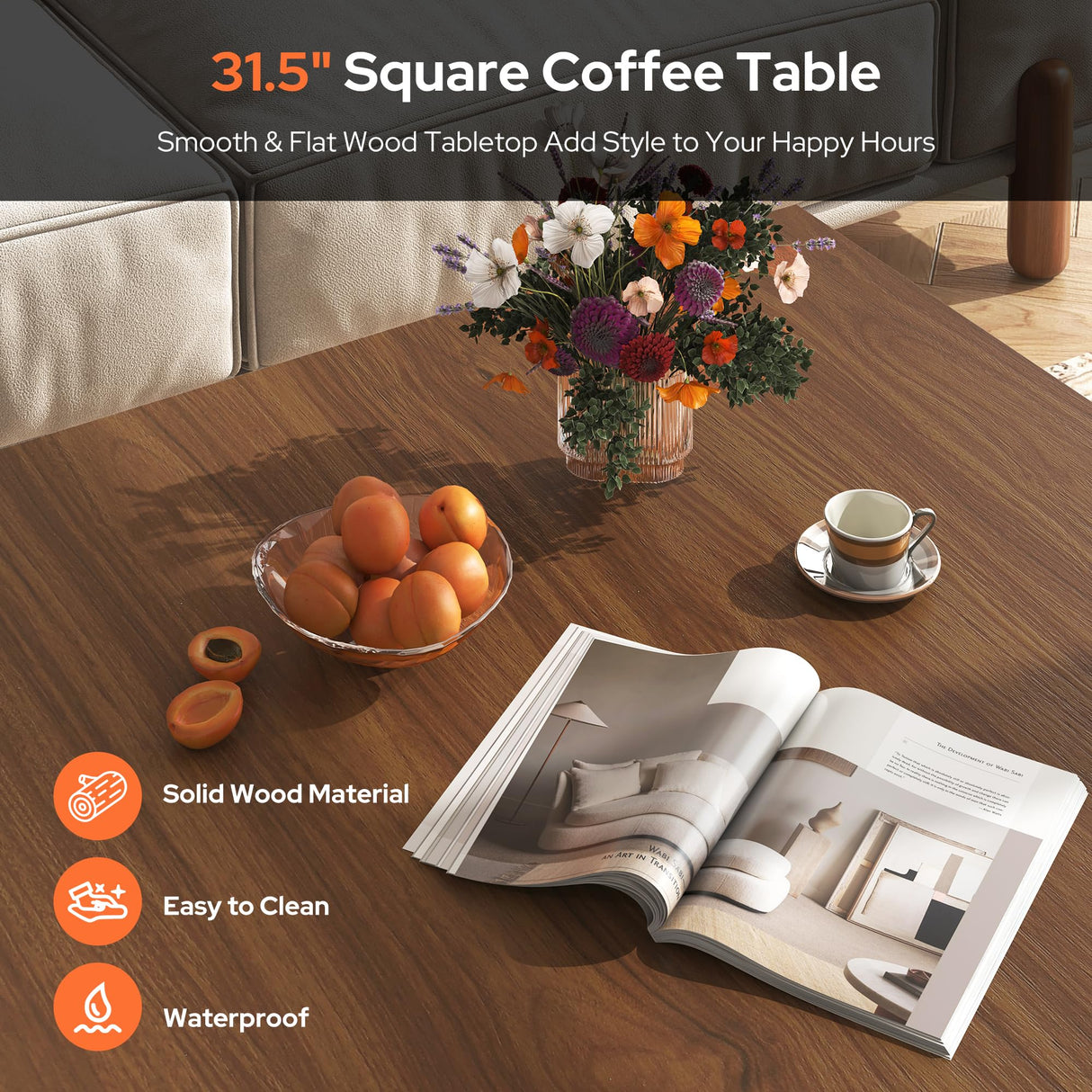 knoworld Square Coffee Table, Wooden Coffee Table with Storage and Cat House, Rustic Brown Cocktail Table for Living Room, Farmhouse Large Center Table knoworld