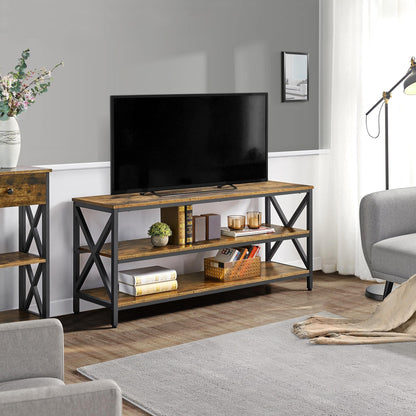 Yaheetech Industrial TV Stand for TV up to 65 inch, 55" TV Cabinet with 3 Tier Storage Shelves for Living Room, Entertainment Center TV Console Table with Metal Frame, Rustic Brown