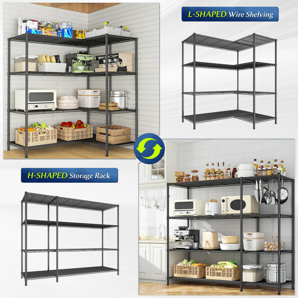 Romorgniz 52.4W Storage Shelves Wire Shelving Unit, 4 Tier Metal Shelving Rack Load 1120LBS,Adjustable Pantry Shelves Heavy Duty Garage Shelving,52.4Wx13.8Dx59H Romorgniz