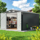 DAUSOLA 10x12 FT Outdoor Storage Shed, Metal Garden Tool Shed with Updated Frame Structure and Lockable Doors, Ideal for Backyard Garden Patio Lawn, Grey DAUSOLA