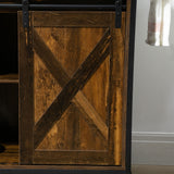 HOMCOM Industrial Kitchen Cart, Rolling Kitchen Island with Adjustable Shelf, Two Drawers, Sliding Barn Door Cabinet and Towel Rack, Rustic Brown HOMCOM