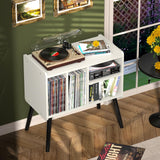 UODERS Record Player Table, Mid-Century Record Player Stand with Vinyl Storage Hold Up to 150+ Albums, Vinyl Record Cabinet with Adjustable Shelves, Wood Turntable Stand for Music Living Room (White) UODERS