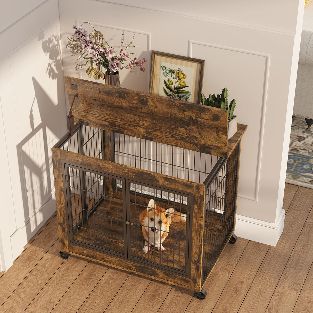 31.5Inch Dog Crate Furniture, Heavy Duty Wooden Dog Kennel,Indoor Pets Furniture Style End Table Dog Cage (31.5Inch Rustic Brown) LUKYRA