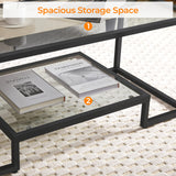 Yaheetech Coffee Table, Tempered Glass Coffee Table, Modern Simple Center Table w/Geometric-Inspired Design & Metal-Frame & Easy Assembly & Open Storage Shelf for Living Room, Office, Black Yaheetech