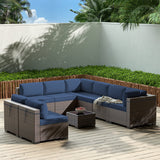 Gotland 9 Pieces Patio Furniture Set Outdoor Sectional Wicker Furniture All-Weather PE Rattan Patio Conversation Sets w/8 Replaceable Navy Waterproof Cushions and 1 Coffee Table Gotland
