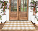 Khaki and White Outdoor Rug 3'x5', Fall Outdoor Porch Rug Cotton Woven Washable Farmhouse Indoor Outdoor Doormat for Front Porch Hello Welcome Layered/Entryway/Bedroom/Living Room/Patio KIhipIoe