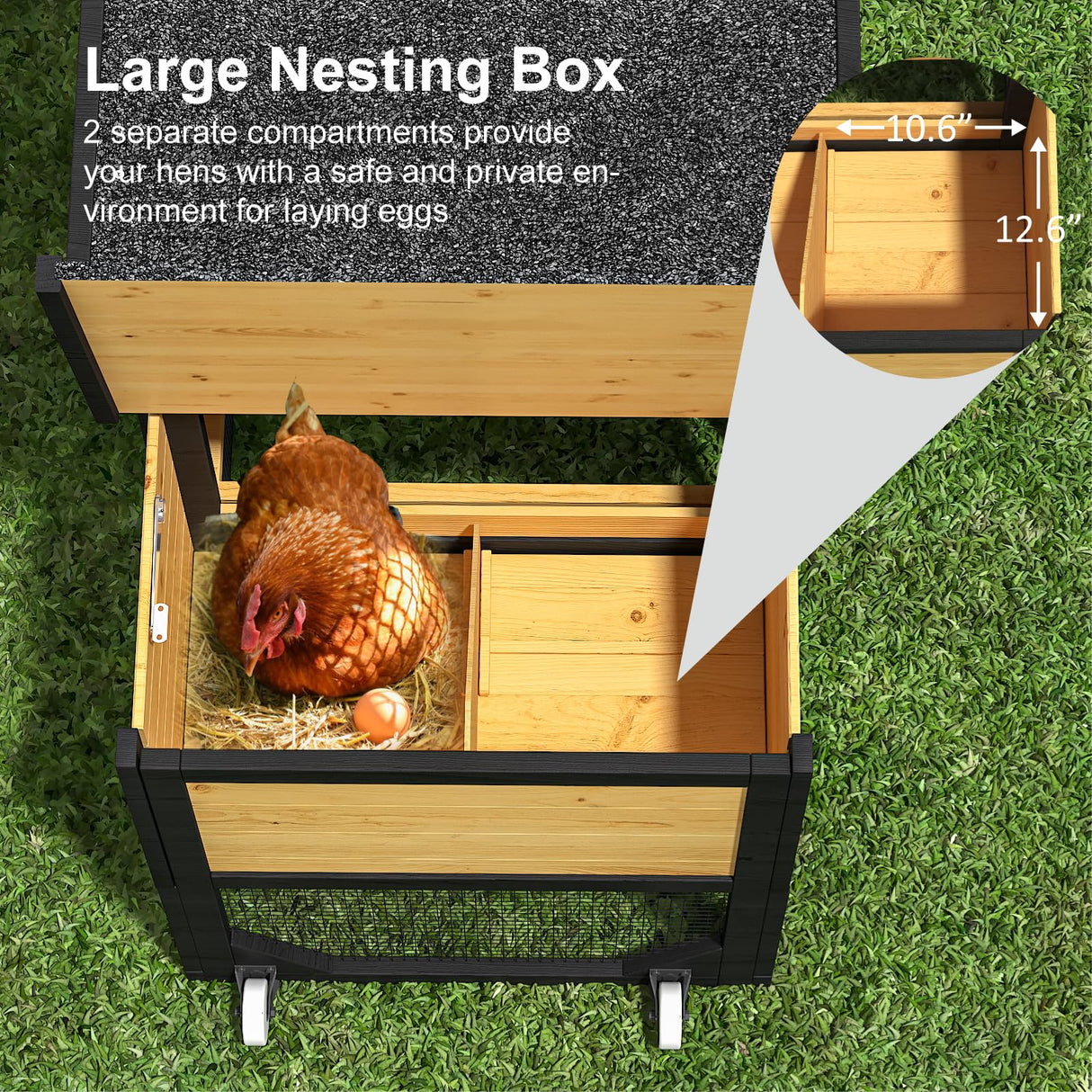 TIMHAKA 80'' Chicken Coop with Nesting Box, Outdoor Duck Coop, Chicken House for Outside, Wooden Chicken Coops with Run & Waterproof Asphalt Roof, Wheels, Removable Tray and Hanging Chicken Feeder TIMHAKA