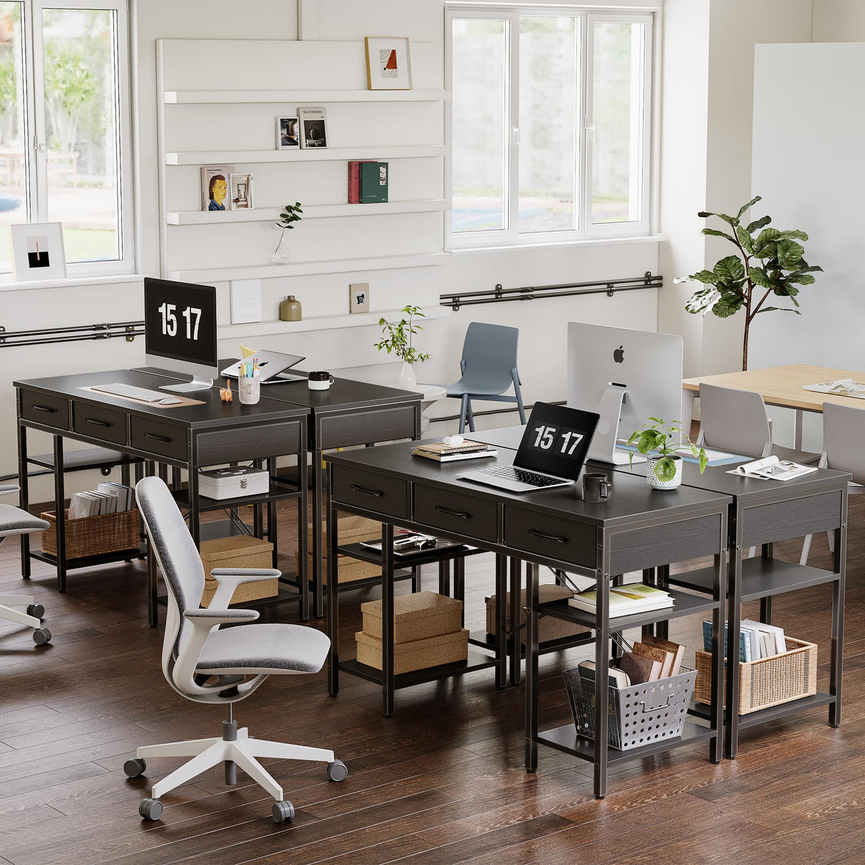 CubiCubi 47 Inch Computer Desk with 3 Drawers and Storage Shelves, Small Home Office Desk, Study Writing Table, Simple Desk for Bedroom, Black CubiCubi