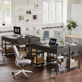 CubiCubi 47 Inch Computer Desk with 3 Drawers and Storage Shelves, Small Home Office Desk, Study Writing Table, Simple Desk for Bedroom, Black CubiCubi