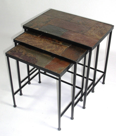 Zhongma Nesting Tables Set of 3, End Tables with Slate Table Top, Solid Real Stone, Side Table, Accent Table Zhongma