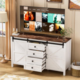 PAKASEPT Farmhouse Dresser Chests for Bedroom, Sliding Barn Doors TV Stand, Tall Wide Wood Country Rustic Chest of Drawers, Wood Storage Dressers for Living Room Hallway Entryway PAKASEPT