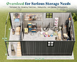AMERLIFE 10x16.6x7.3 FT Metal Storage Shed with Lounge Area, Sliding Doors, 2 4-Pane Windows & Vents, Outdoor Tool Shed for Garden & Backyard, Heavy-Duty Weather-Resistant Steel, Dark Gray AMERLIFE