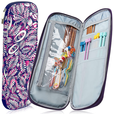 Coopay Knitting Needles Case Travel Knitting Needle Organizer Storage for Straight Knitting Needles (Up to 14''), Tunisian Crochet Hooks, DPNs, Crochet Accessories and Supplies, Pink-Purple