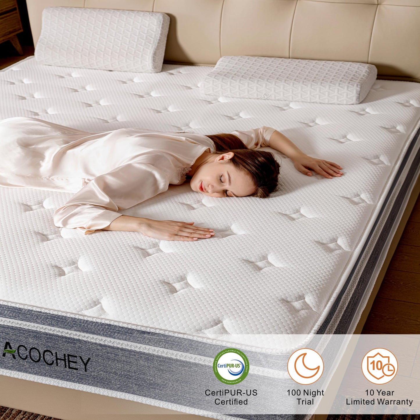 Acochey 8 Inch King Mattresses,Hybrid King Size Mattress in a Box,Gel Memory Foam Medium Firm Grey Mattress,Quality Comfort and Adaptive Support Breathable Cooling King Mattress,CertiPUR-US.