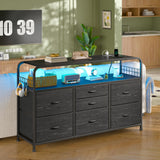 EnHomee Dresser for Bedroom, Black Dresser for Bedroom with 7 Drawers, Bedroom Dresser with LED Lights & Charging Station, Fabric Dressers & Chest of Drawers for Closet, TV Stand for 45" TV, 4 Hooks EnHomee