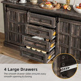 DWVO Farmhouse Sideboard Buffet Cabinet with Storage, Large Kitchen Cabinet w/Sliding Barn Doors and 4 Drawers, for Dining Room, Dark Rustic Oak DWVO